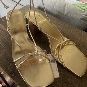 MANGO Gold leather heels strappy straps NWT size EU 40